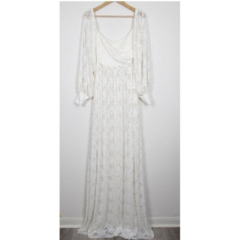 Boho Lace Maxi Dress Women's SZ XS Ivory Bridal Cottagecore Romantic Feminine‎